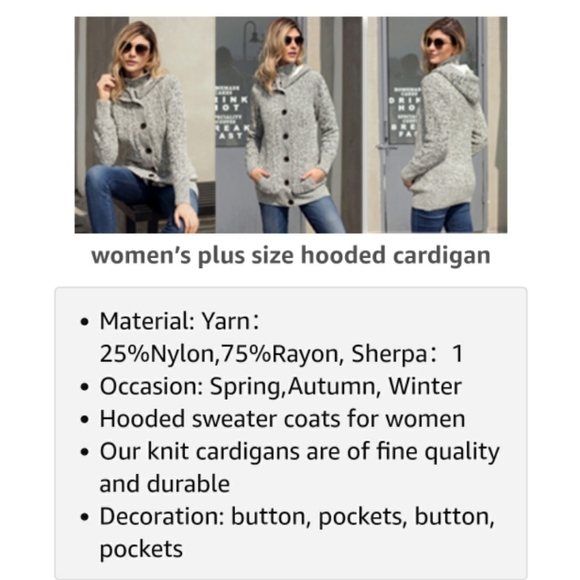 🆕️Hooded Knit Cardigans Button Cable Sweater Coat - Picture 7 of 11